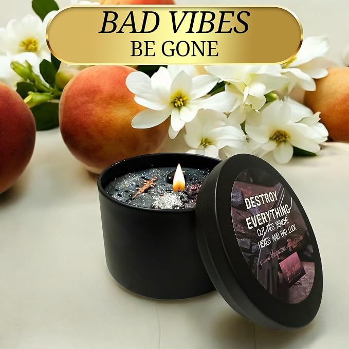 Destroy Everything Spiritual Candle to Cut ties, Remove hexes and Bad luck | All Natural & Organic Coconut Wax Candle for House Energy Cleansing Purification, Chakra Healing &Manifestation(Medium 8oz)