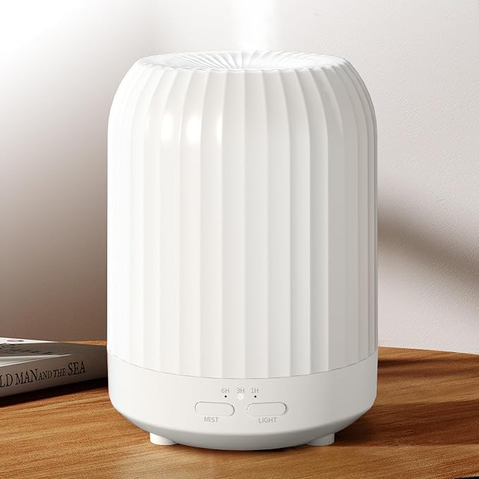 Essential Oil Diffuser for Bedroom, Quiet Humidifiers for Home, Ultrasonic 250ML Small Aromatherapy Diffuser, 7 LED Color Safety Auto-Off Timer, for Large Baby Bedroom, Hotel, Plant (White Pattern)