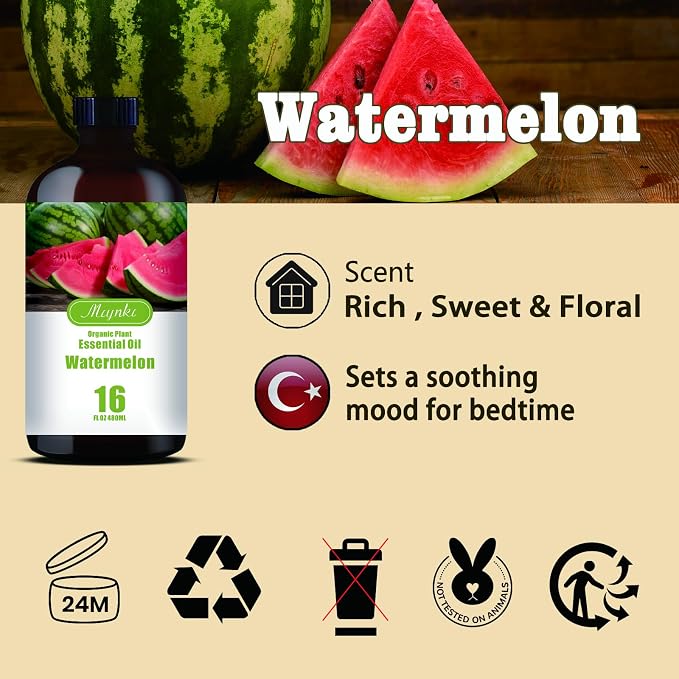 Watermelon Essential Oil, Watermelon Oil for Diffuser, Humidifier, DIY Candle, Soap, Fresh Scent, Summer, Gift Ready,Watermelon Fragrance Oil - MLYNKL Essential Oils (16.33 fl oz / 490ml)