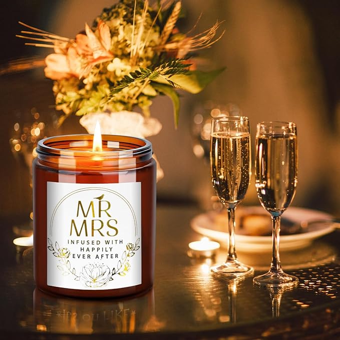 Mr and Mrs Scented Candle - Wedding Gifts for Bride, Groom - Engagement Gift for Her, Bride to Be - Gifts for Bridal Shower, Newlywed, Married Couples Anniversary Valentines Gift for Women Men