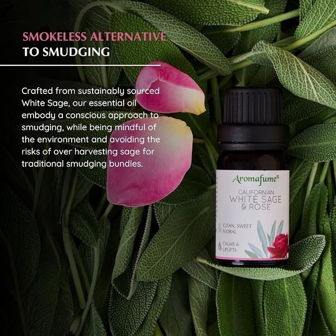 White Sage & Rose Essential Oil Diffuser Blend by Aromafume | 3x10ml/0.33 fl oz | Aromatherapy Oil for Cleansing Negative Energy & Protection | Ethically sourced | Sage Oil for Smokeless Smudging