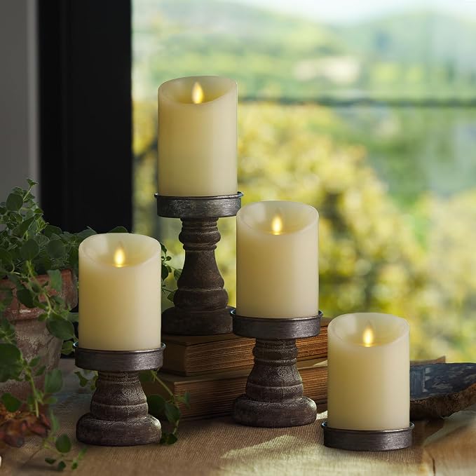 Luminara - Flameless LED Battery Operated Flickering Pillar Candles - Ivory - Pack of 4-3x4.5 - Realistic Moving Flame Real Wax Indoor/Outdoor Decor