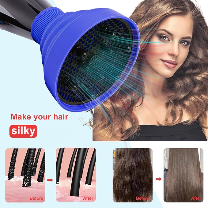 Universal Collapsible Hair Dryer Diffuser Attachment-Foldable Portable Travel and Easy Storage Fit Most Hair Dryers with Nozzle Diameter D-1.575Inch to 1.968 Inch (4-5cm)- Dark Blue