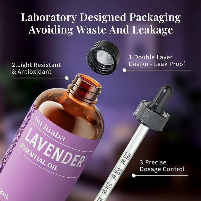 SU JUABA Lavender Essential Oil 4 Fl Oz - 118ML | For Relaxing Diffusion, Skin Care, Fabric Softening, DIY Candles & Soap