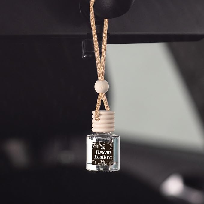 C&E Craft Co Hanging Car Air Freshener Diffuser 2 Pack, Long Lasting Fragrance Oil Car Freshener, Glass Bottle Auto Air Freshener, Made in USA (Tuscan Leather)
