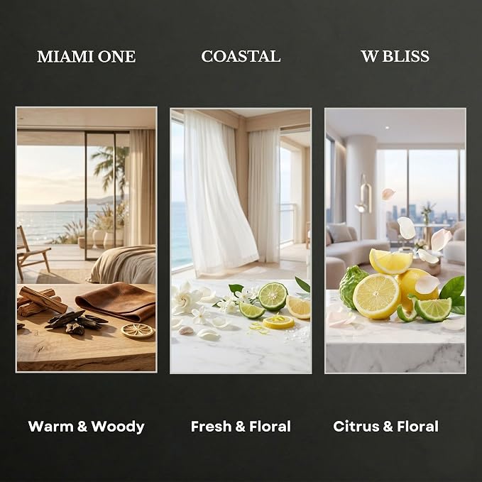 Scentia Hotel Diffuser Oil Gift Set, 3x20ml - Miami One, Coastal & W Bliss Fragrance Oils Inspired by 1 Hotel Miami & W Hotel - Made in USA, IFRA Certified - Aromatherapy Discovery Set