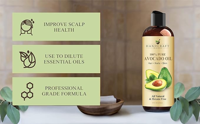 Handcraft Blends Avocado Oil - Cold-Pressed 8 Fl Oz - 100% Pure and Natural - Premium Grade Carrier Oil for Skin and Hair - Hair and Body - Massage - Hexane-Free