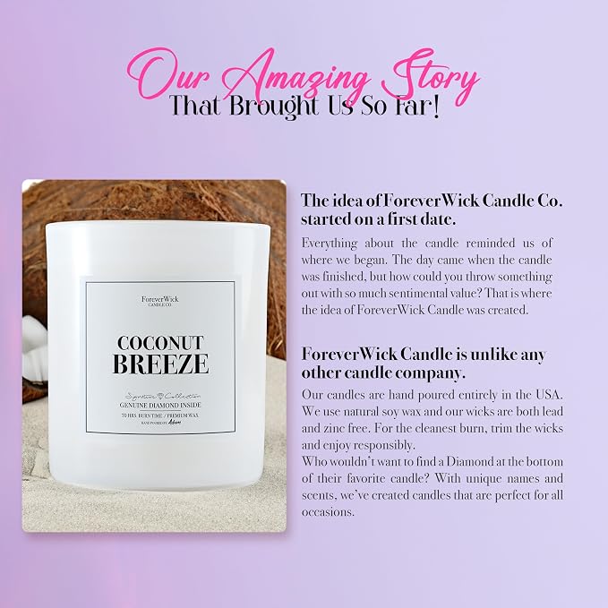 Foreverwick Coconut Breeze Candle | Gifts for Women | Valentines Gifts | Aromatherapy Candle for Bath, Destress & Clearance | Strong Scented Candles for Decor | 14 oz & 70 Hours Burning Time