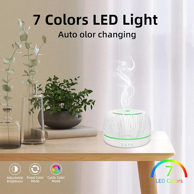 SEEDSEEL 300ML Essential Oil Diffuser, Aromatherapy Diffuser,with Remote Control, 7-Color LED Lights,8 Hours Run Time,Suitable for Home, Bedroom