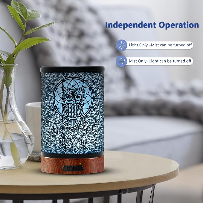 EQUSUPRO Essential Oil Diffuser 150ml Metal Aromatherapy Oil Diffuser Ultrasonic Cool Mist Diffuser with Auto Shut-Off Protection,7 Colors Changed LED for Home Office SPA Yoga (Owl)