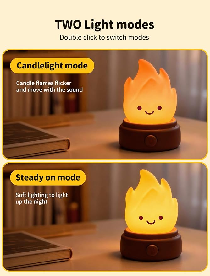 2026 Upgrade Campfire Night Light, Portable Flame Lamp with 6 White Noise, Flameless Candles Lamps for Indoor Outdoor, Rechargeable Silicone Ambiance Light for Kids Anime Fans Camping Nursery Decor