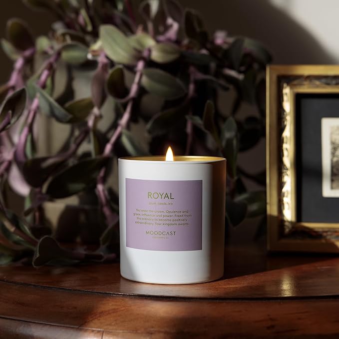 Moodcast Royal Scented Candle - Aesthetic Candle for Home, Plum, Cassis & Iris, Clean Coco Wax Blend, Vegan, Paraben Free, 45-Hour Long Lasting Burn - 8oz