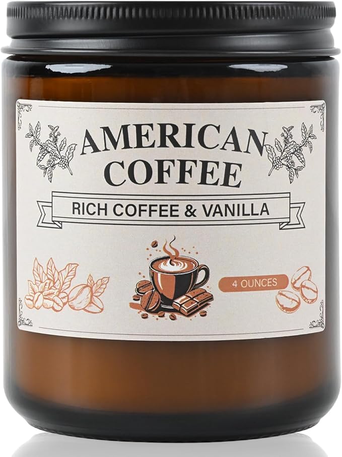 Scented Soy Candle - 100% Natural Soy Wax, Recyclable Frosted Glass Jar & Metal Lid, Thoughtful Gift for Book Enthusiasts, Cozy Reading Ambiance Candle (4OZ, American Coffee)