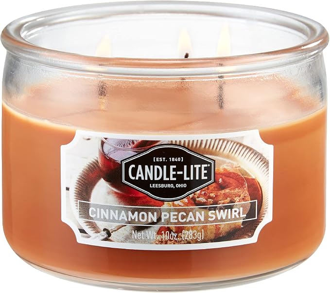 Candle-lite Scented Candles, Cinnamon Pecan Swirl Fragrance, One 10oz. 3-Wick Aromatherapy Candle with 20-40 Hours of Burn Time, Brown Color