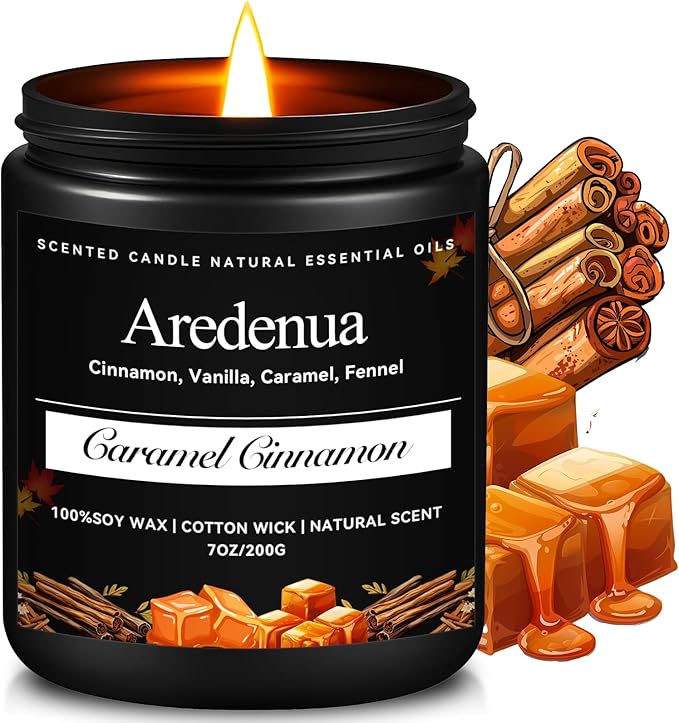 Caramel Cinnamon Luxury Candle - Rich Gourmand Scent, 7oz Natural Soy Wax, Hand-Poured Cozy Home Scented Candle - Elegant Home Fragrance for Living Room, Dinner Party & Self-Care Indulgence