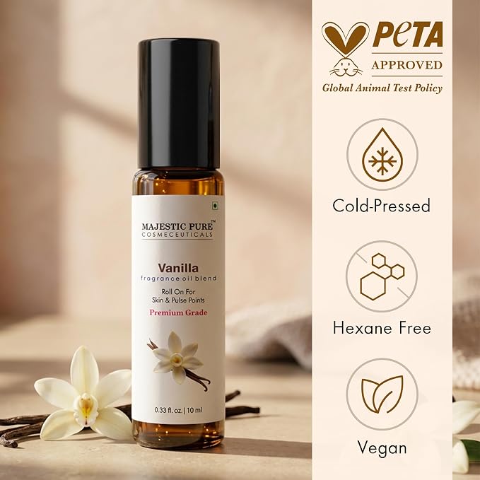 Majestic Pure Vanilla Fragrance Oil Perfume Roller, 0.3 Fl Oz | Long-Lasting Scented Oil, Vegan, Alcohol-Free