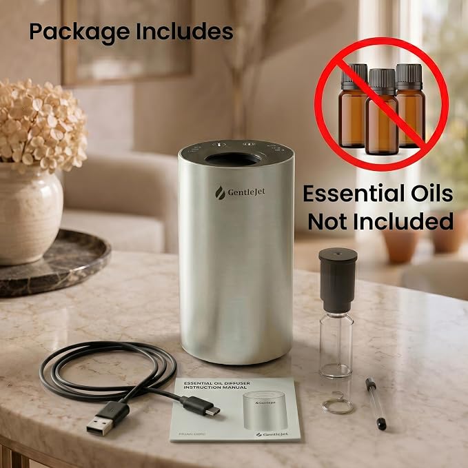 GentleJet LiteMist Waterless Rechargeable Aroma Diffuser for Bedroom, Office & Car, Cold-Air Essential Oil Mist, Aluminum Body, 20ml