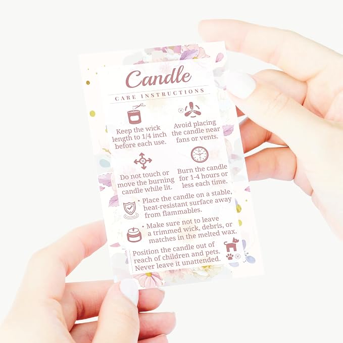 200 pack - Premium Handmade Candle Care Instruction Cards White 2x3.5 in, Small Business | Soy Bees Wax Melt, Candle Makers, Making Supplies Kit Set, Containers, Jars, Pot, Package