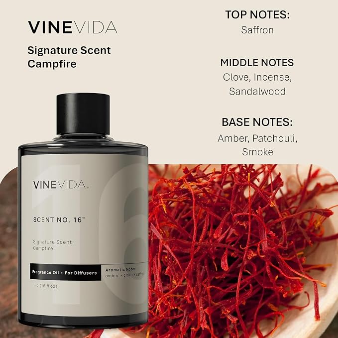 VINEVIDA [16 Fl Oz] Campfire Fragrance Oil for Cold Air Diffusers, Essential Oils for Diffuser Oil Refill & Air Freshener Room Spray
