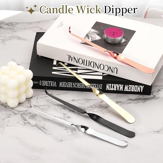 uxcell 2 Pcs Candle Wick Dipper, Stainless Steel Candle Wick Hook, Flame Dipper Snuffer Extinguish Accessory Twisted Design for Putting Out Flame Home Decor Gifts, Black/Gold