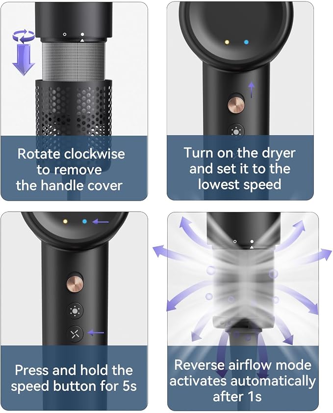 Hair Dryer, 110,000 RPM High-Speed Ionic Blow Dryer with Brushless Motor, Fast Drying, Low Noise Lightweight Design, Hair Dryer with Diffuser & Nozzle, Professional for Women & Men, Home or Travel
