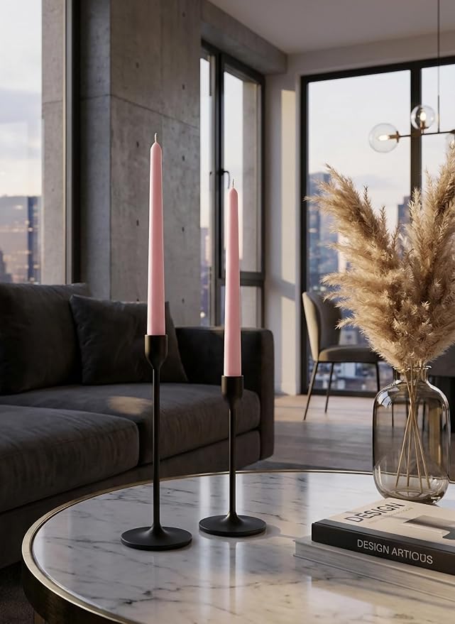 12PK 10" Classic Taper Candles, Pale Pink, 7-8 Hours Long Burning, Unscented Tall Candlesticks