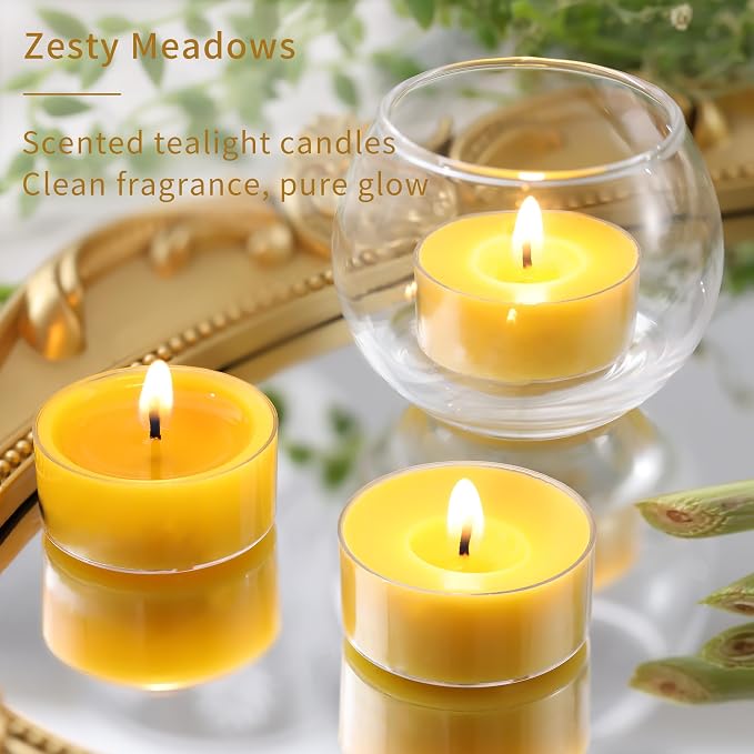 DEVI Fresh Citronella Highly Scented Tea Lights Candles 96 Pack, 4-5 Hours Natural Palm Tea Candles Bulk for Home Scented, Small Indoor Summer Scented Tealight Votives for Home, Patio Garden Yard