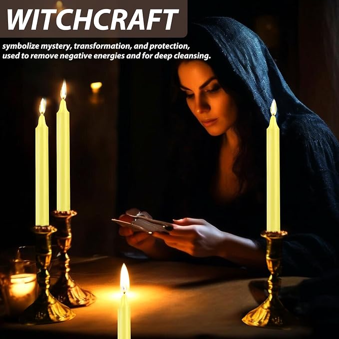 24 Pack Yellow Spell Chime Candles – Premium Mini Unscented Taper Candles for Rituals, Prayer, Meditation, Altar, Spells – 4" Tall – Ideal for Witches & Spiritual Practices