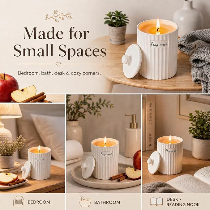 Viyffo Apple Cinnamon Holiday Scented Candle for Women & Men, Non Toxic Soy Candle in Matte White Ceramic Jar with Gift Box Perfect for Winter Gift & Home Decor