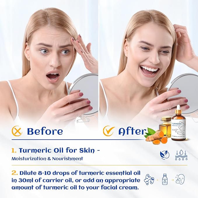 HIQILI 100ML Turmeric Oil for Face Skin Care, Aromatherapy, Use After Dilution- 3.38 Fl Oz