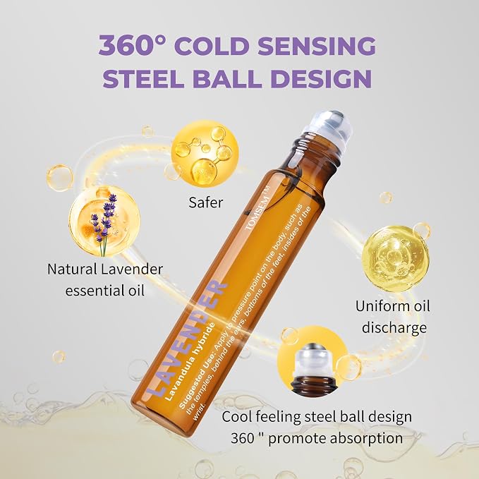 French Lavender Essential Oil Roll On, Pure Lavender Rollerball with Carrier Oils, Aromatherapy Roll On for Daily Relaxation, Easy Apply on Wrists, Temples & Neck, Travel Size 10ml