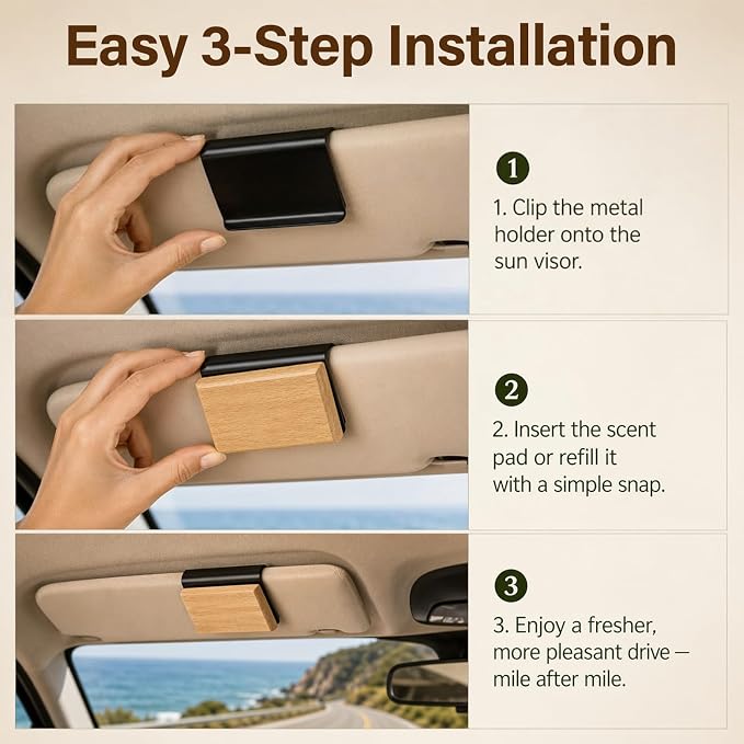 Car Air Freshener 4 Pack, Natural and Long-Lasting Scent for Vehicles, Reusable Visor Clip Diffuser for Truck, SUV, Car Odor Eliminator