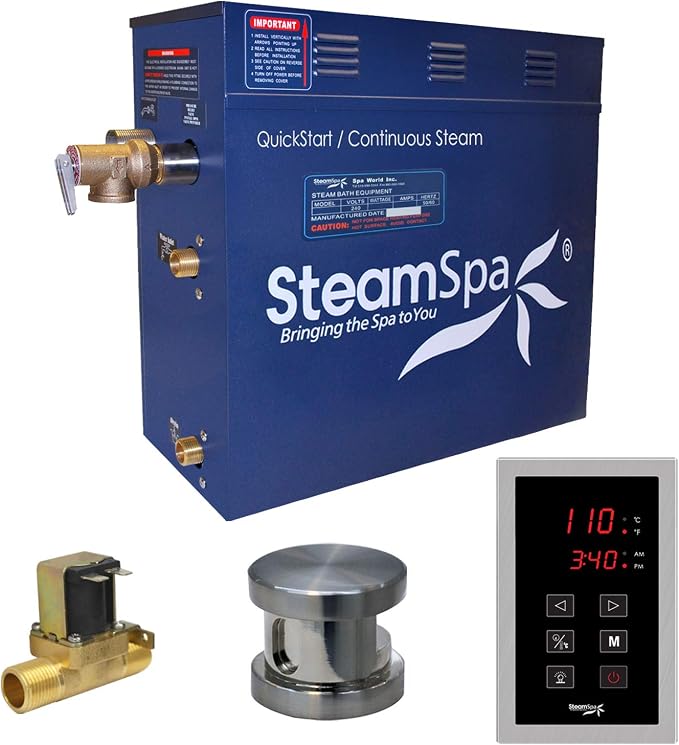 7.5kW Steam Sauna Generator Sentry Series 240V Steam Generator with Touch Screen, Steamhead, Built-in Steam Shower Auto Drain, ACU Quickstart Steam Bath Generator (Brushed Nickel)