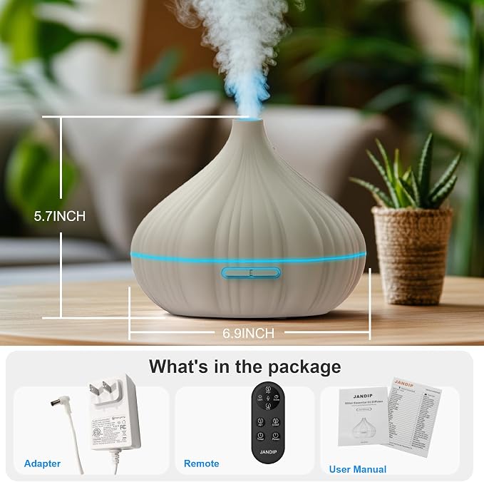 Essential Oil Diffuser, JANDIP 400ml Scent Diffuser with waterless auto Off and Timer Functions, Mist humidifier with Lighting, eco-Friendly Materials, Perfect for Office and Home.
