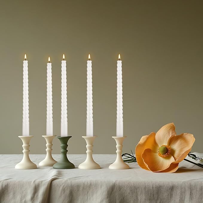 WPONSZU 10 Inch White Spiral Taper Candle Set of 12 Pack Unscented Dripless Candlesticks for Valentine's Day,Dinner,Party,Brithday,Wedding,Christmas,and Home Decoration