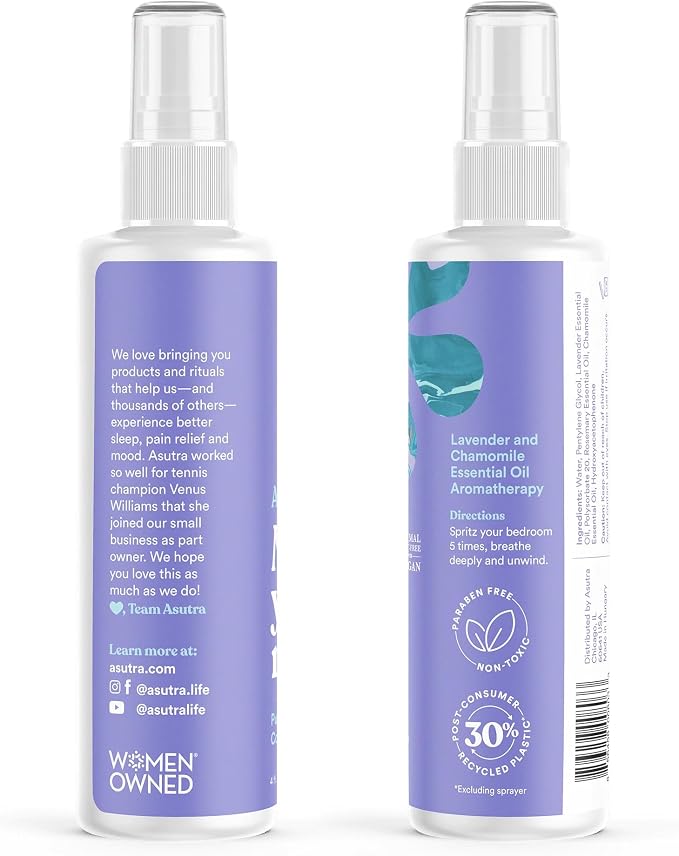 Asutra Lavender & Chamomile Multi-Use Natural Aromatherapy Room Spray, Calming Linen & Pillow Mist, Fabric Spray for Sleep & Bed, 4 fl oz