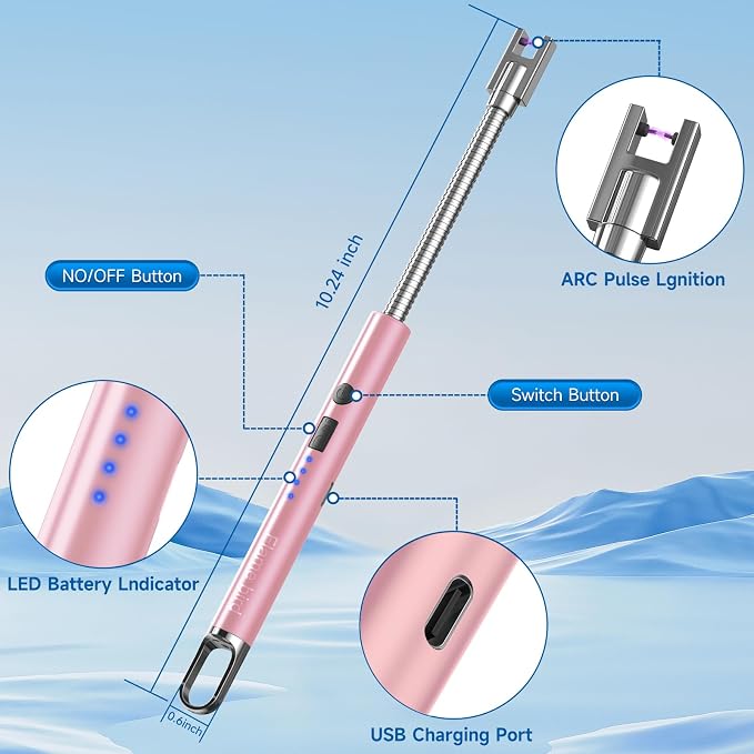 Flame bird 2 Pack Electric Candle Lighter Flameless Arc Windproof Flexible Long Neck USB Rechargeable Lighter for BBQ Grill Fireworks Camping.(Rose Gold)
