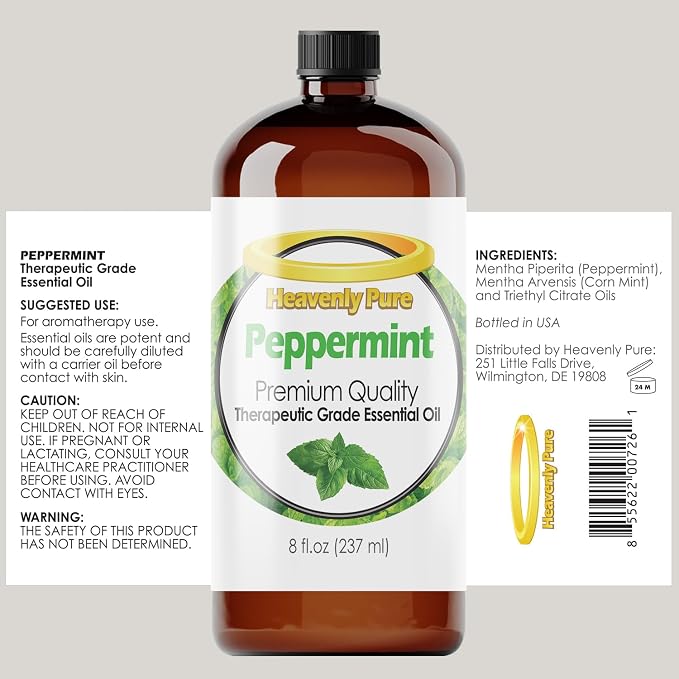 Heavenly Pure Peppermint Essential Oil Pure & Natural Sweet (8 Oz Bulk Size)