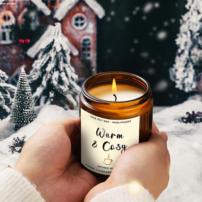 4 Pack Candles for Home Scented, 28oz Soy Candle Set, Scented Candles with Apple Cinnamon, Fir Balsam, Mulled Cider, Sandalwood – Holiday Candle Gifts for Women, Mothers, Galentines Day & Cozy Nights