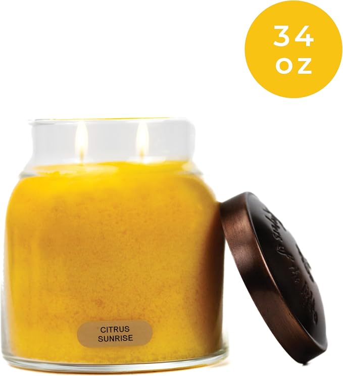 A Cheerful Giver — Citrus Sunrise - 34oz Papa Scented Candle Jar with Lid - Keepers of the Light - 155 Hours of Burn Time, Gift for Women, Yellow