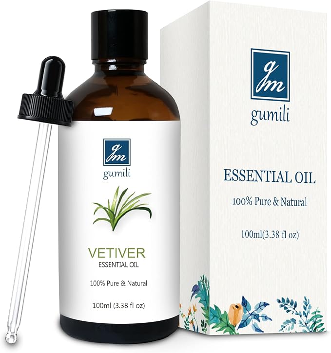 GM Gumili Vetiver Essential Oil Scent Oil for Home Diffuser, Perfume, Hand Soaps- 100ml/3.38 Oz