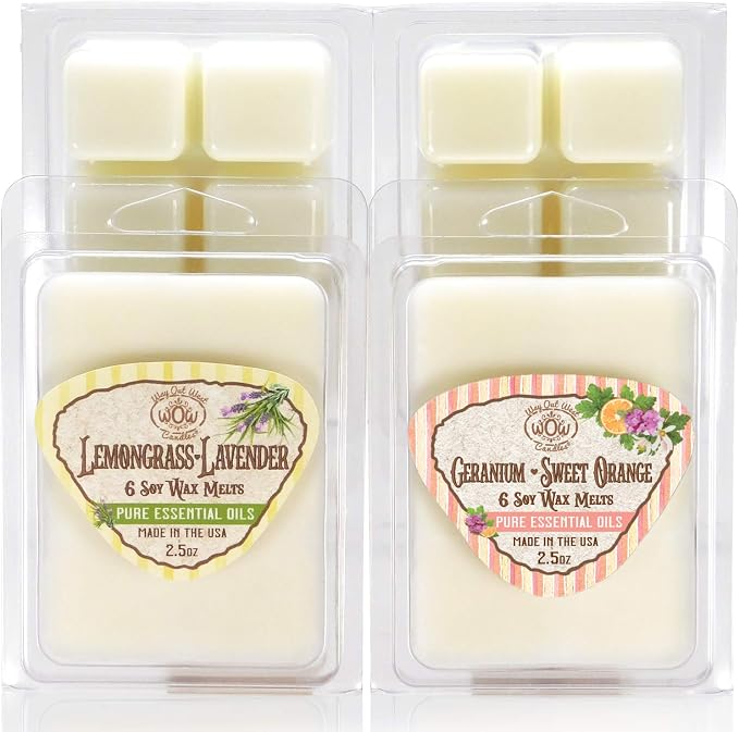 Scented Wax Melts - Highly Fragrant Air Freshener - 4 Pack Assorted Set of 6 Melt Cubes (4, Lemongrass-Lavender & Geranium Sweet Orange)