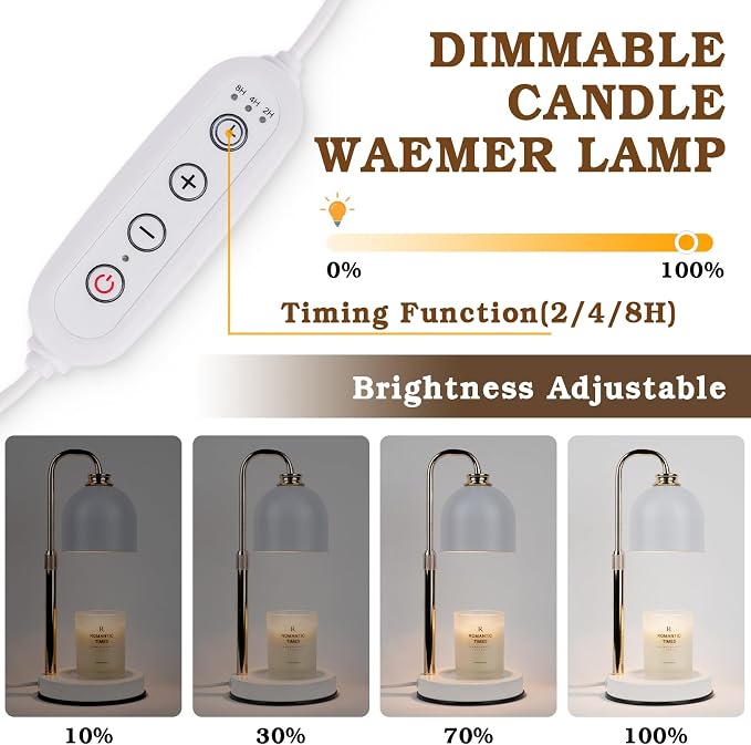 Candle Warmer Lamp with Timer Dimmable,Mothers Day Birthday Gifts for Women Mom, Modern Candle Warmer, White Candle Lamp for Jar Scented Candles, Home Decor, Wax Melt Warmer with 2 Bulbs