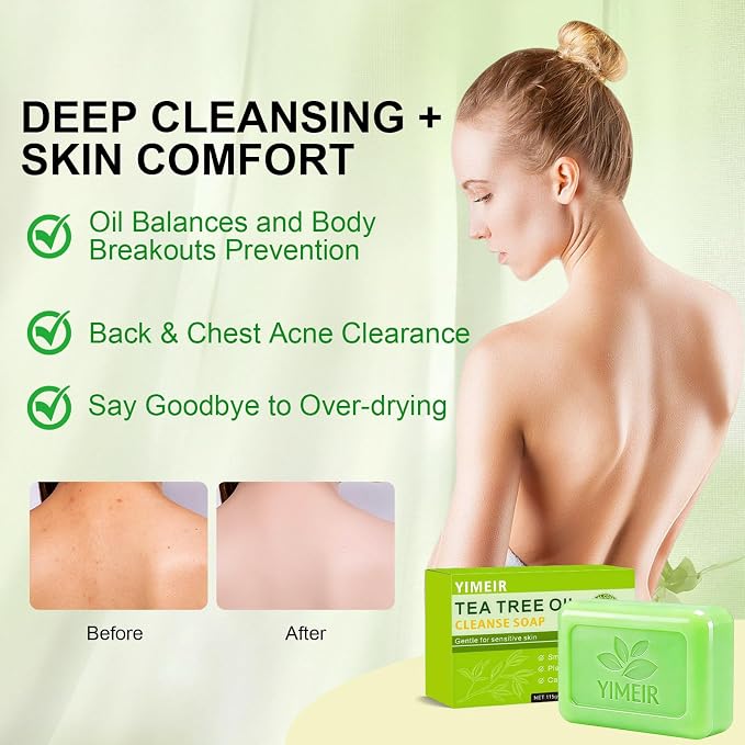 Tea Tree Oil Soap Handmade, About 4.5Oz, Tea Tree Soap Bar for Face & Body - Acne Treatment, Deep Cleansing for Oily & Sensitive Skin, Antibacterial & Soothing Bath Washing Soap Home & Outdoor Use