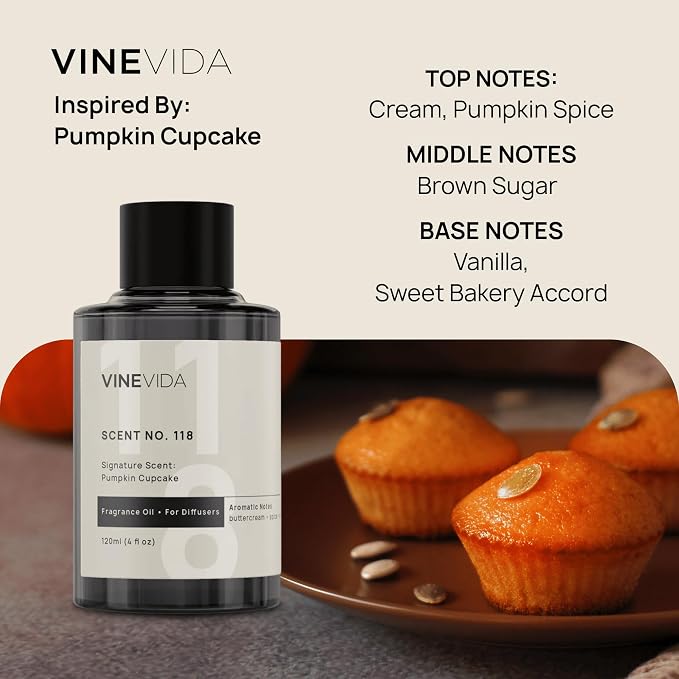 VINEVIDA [4 Oz] Inspired by: Pumpkin Cupcake; Diffuser Oil Refill | Premium Scent Diffuser Oil for Home | Non-Toxic Fragrance