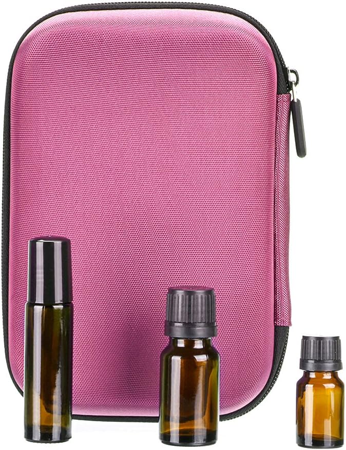 Hipiwe Hard Shell Essential Oil Carrying Case Holds 12 Bottles (Can hold 5ml, 10ml, &10ml Rollers) Travel Size Essential Oils Bag Organizer (Pink)