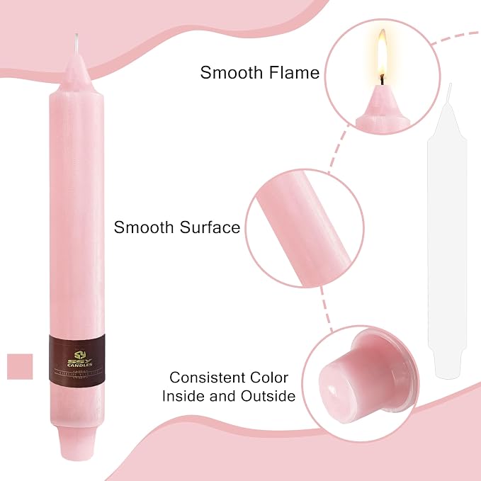 Pink Taper Candles 9 inch - 4 Pack Fat Candle Taper Candles Dripless, Smokeless, Unscented Tall Candlesticks - Perfect for Home Decor, Weddings, and Special Occasions