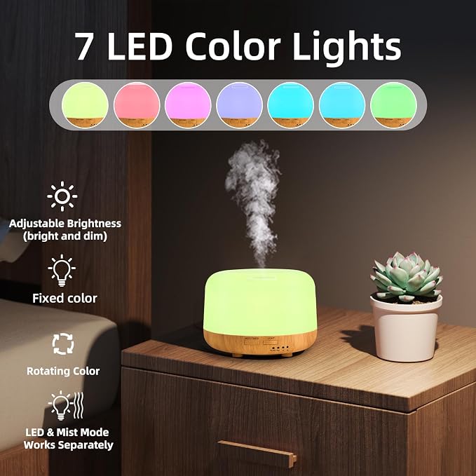 SPLITSKY Aromatherapy Essential Oil Home Diffuser with Remote Control, 300ML Large Room Cool Mist Air Humidifier, 8 Hours Quiet Operation, Timer, 7 Colors LED Night Night，Suitable Home,Yoga.