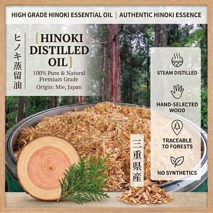 Premium Japanese Essential Oil Set - 100% Pure Hinoki & Yuzu & Hiba Oils for Diffuser & Aromatherapy - Steam Distilled, Produced in Japan - 3 Pack (5ml Each)