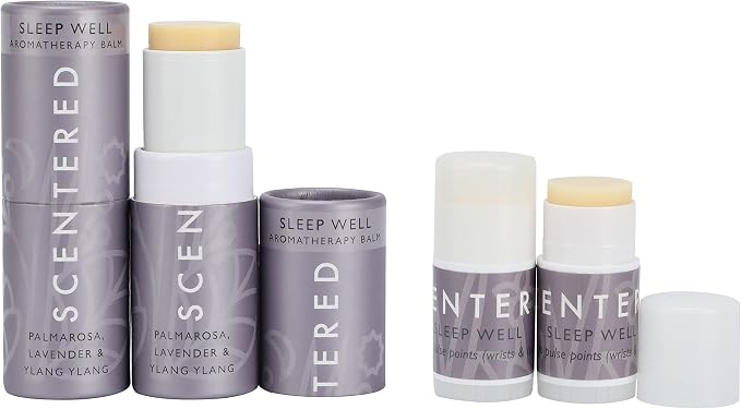 Scentered Sleep Well Aromatherapy Essential Oils Balm Saver Bundle - 2 x 5g Balms & 2 x Mini Travel Balms - for Restful Sleep - Natural Blend of Lavender, Chamomile, Ylang Ylang